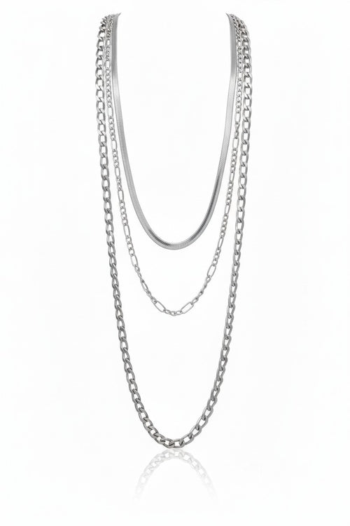 Atelier Layer Necklace — Silver fine chain necklace silver-tone close-up detail shot showing craftsmanship, ZARIÉ fine jewellery ÉLORA collection