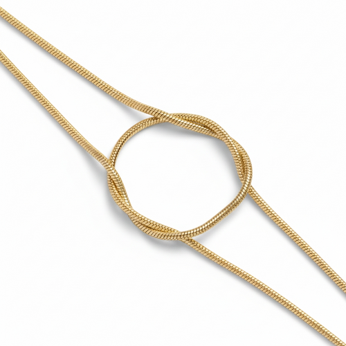 Aura Knot Bracelet — Gold delicate bracelet champagne gold-tone with knot detail on clean white background, product flat lay, ZARIÉ fine jewellery SÉRÉNITÉ collection