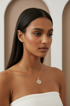 Aurelia Spiral Pendant — Gold pendant necklace champagne gold-tone close-up detail shot showing craftsmanship, ZARIÉ fine jewellery LUMIÈRE collection