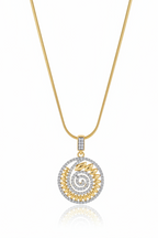 Aurelia Spiral Pendant — Gold pendant necklace champagne gold-tone additional product view on soft beige background, ZARIÉ fine jewellery LUMIÈRE collection