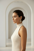 Aurora Eye Drop Earrings drop earrings lifestyle shot worn on model against neutral background, ZARIÉ fine jewellery RAYONNE collection