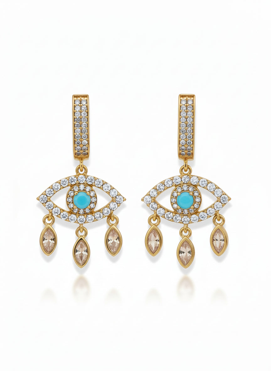 Aurora Eye Drop Earrings drop earrings on clean white background, product flat lay, ZARIÉ fine jewellery RAYONNE collection