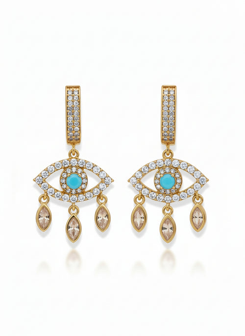 Aurora Eye Drop Earrings drop earrings on clean white background, product flat lay, ZARIÉ fine jewellery RAYONNE collection