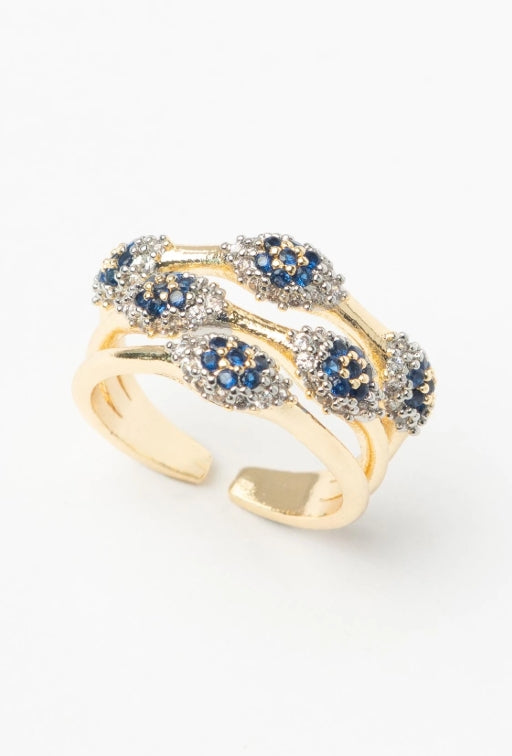 Azure Orbit Ring open band ring on clean white background, product flat lay, ZARIÉ fine jewellery RAYONNE collection