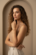 Bird Charm Bracelet – Gold delicate bracelet champagne gold-tone lifestyle shot worn on model against neutral background, ZARIÉ fine jewellery SÉRÉNITÉ collection