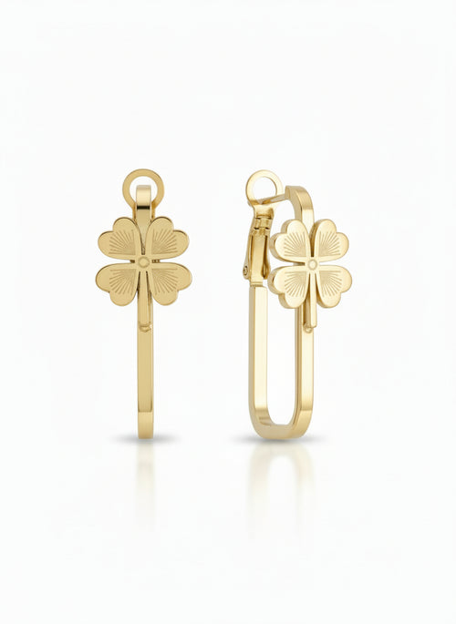 Clover Rectangle Earrings open band ring four-leaf clover motif on clean white background, product flat lay, ZARIÉ fine jewellery SÉRÉNITÉ collection