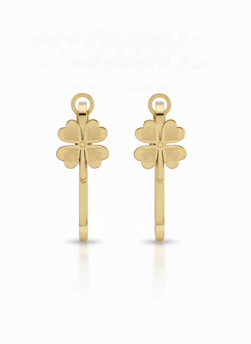 Clover Rectangle Earrings open band ring four-leaf clover motif on clean white background, product flat lay, ZARIÉ fine jewellery SÉRÉNITÉ collection