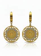 Coin Halo Drop Earrings drop earrings on clean white background, product flat lay, ZARIÉ fine jewellery HARMONIE collection