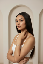 Contour Trio Bangles — Silver fine jewellery piece silver-tone lifestyle shot worn on model against neutral background, ZARIÉ fine jewellery ÉLORA collection