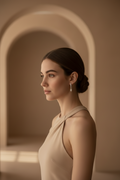 Crystal Drop Earrings – Classic drop earrings lifestyle shot worn on model against neutral background, ZARIÉ fine jewellery ÉLORA collection