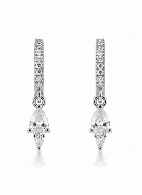 Crystal Drop Earrings – Classic drop earrings on clean white background, product flat lay, ZARIÉ fine jewellery ÉLORA collection