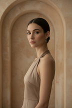 Crystal Drop Earrings – Petite drop earrings lifestyle shot worn on model against neutral background, ZARIÉ fine jewellery ÉLORA collection