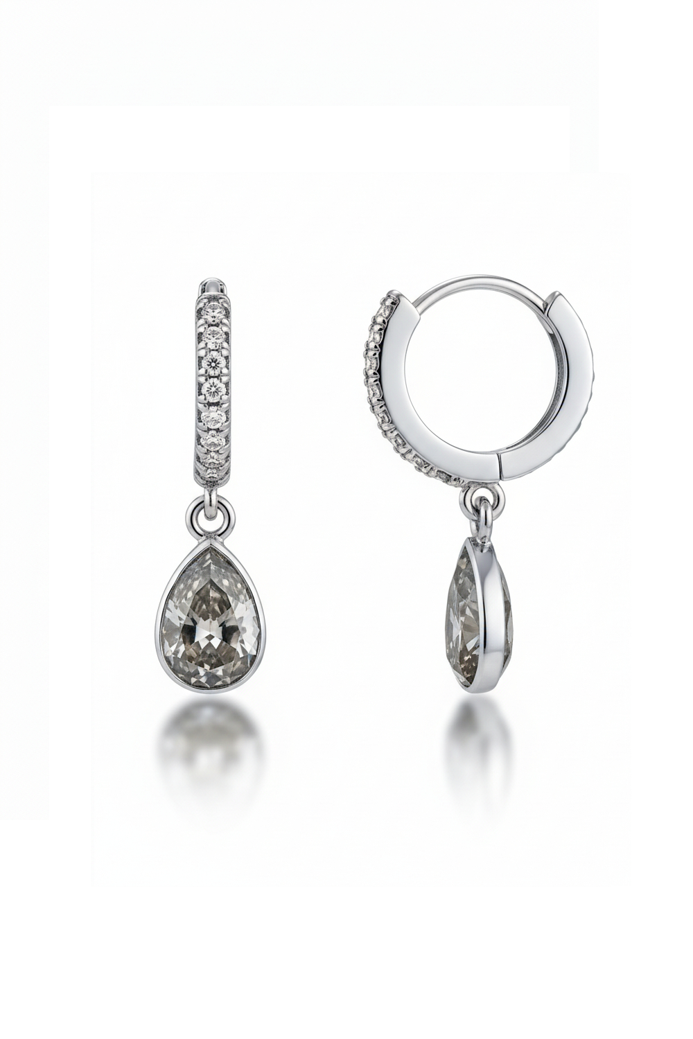 Crystal Drop Earrings – Petite drop earrings on clean white background, product flat lay, ZARIÉ fine jewellery ÉLORA collection
