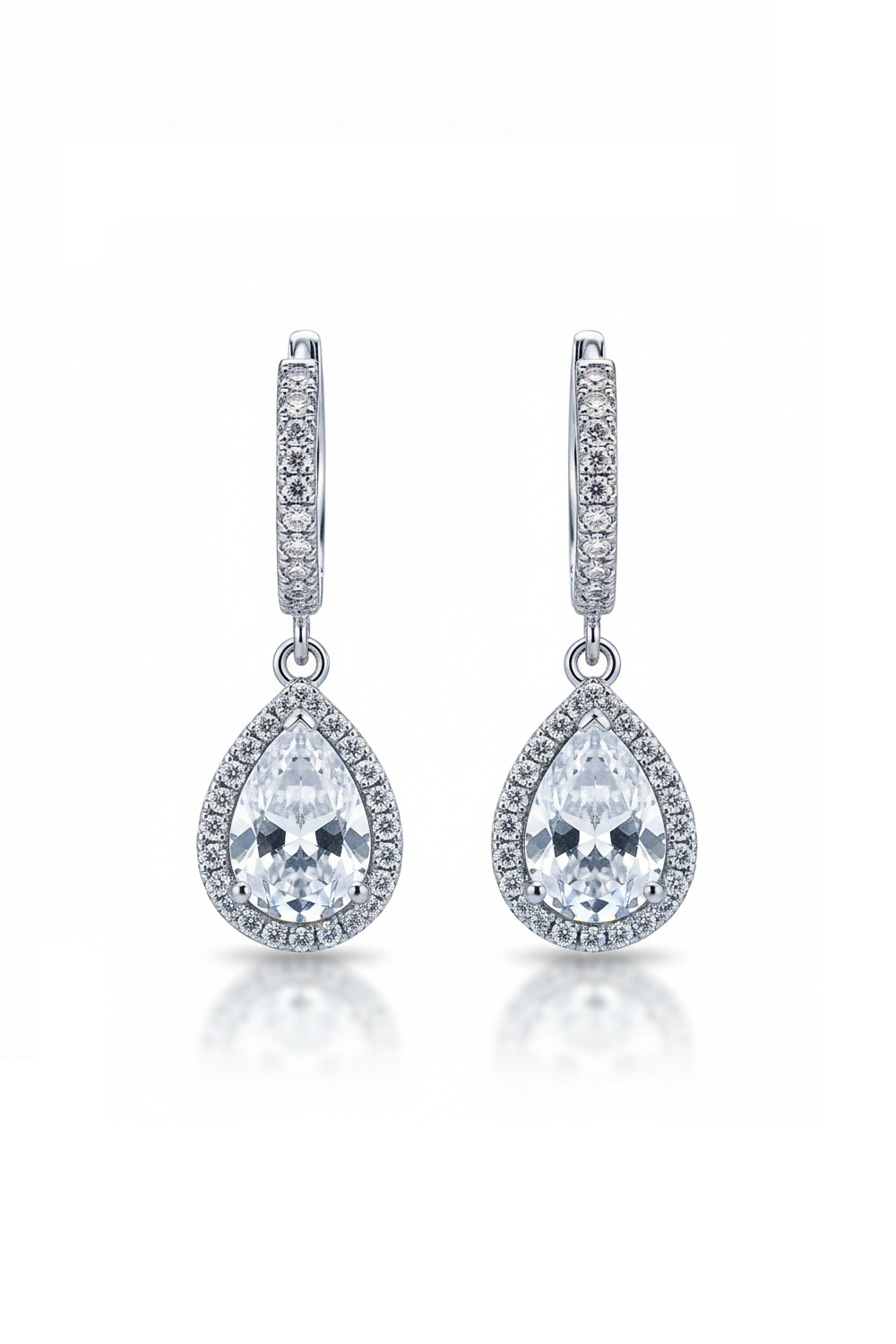 Crystal Drop Earrings – Statement drop earrings on clean white background, product flat lay, ZARIÉ fine jewellery ÉLORA collection
