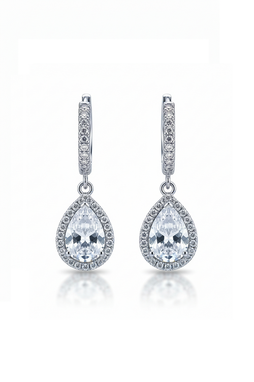 Crystal Drop Earrings – Statement drop earrings on clean white background, product flat lay, ZARIÉ fine jewellery ÉLORA collection