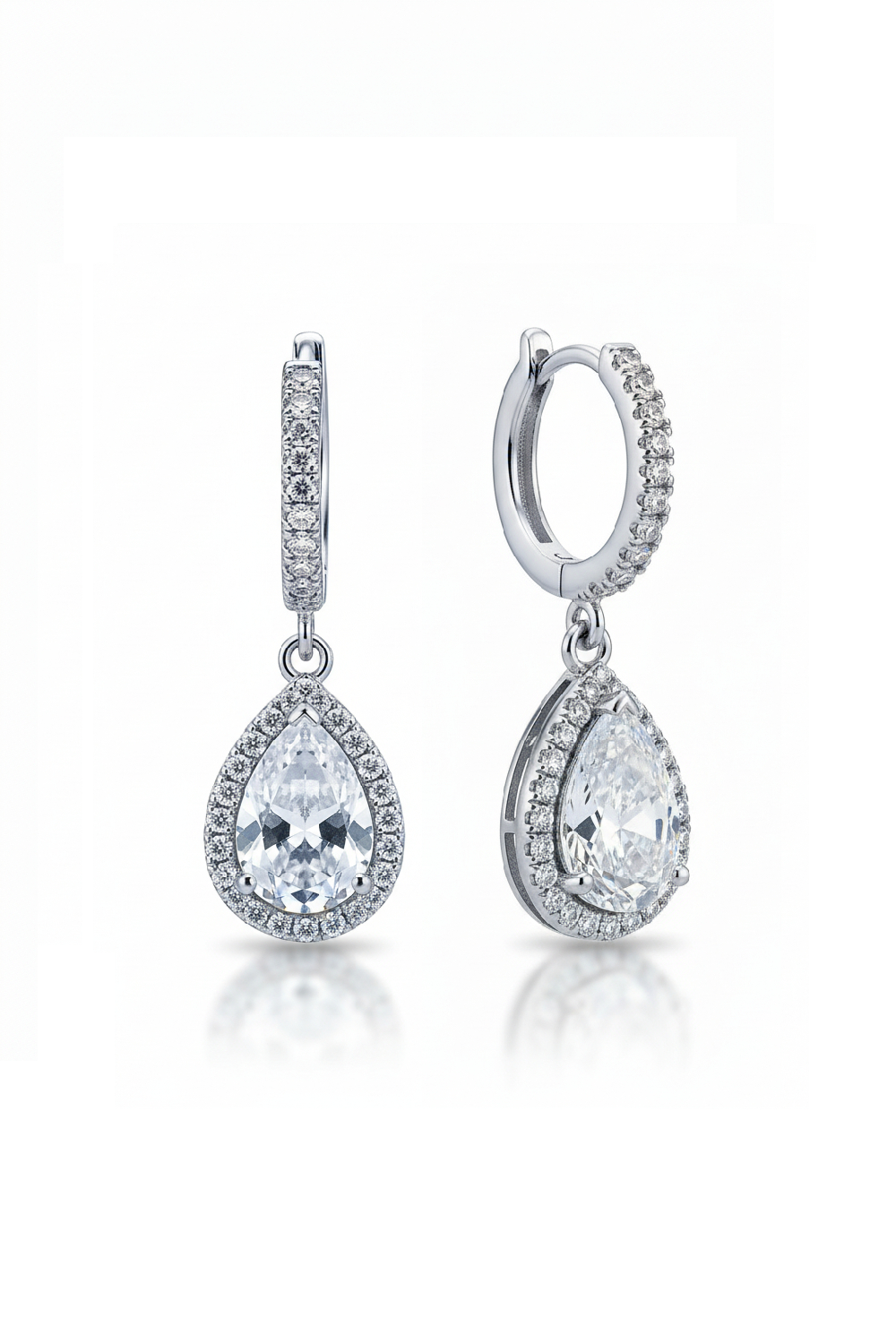 Crystal Drop Earrings – Statement drop earrings on clean white background, product flat lay, ZARIÉ fine jewellery ÉLORA collection