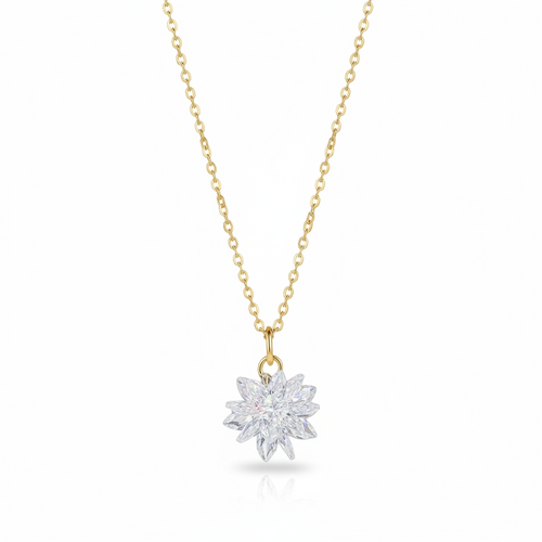 Crystal Snow Necklace — Gold fine chain necklace champagne gold-tone on clean white background, product flat lay, ZARIÉ fine jewellery LUMIÈRE collection