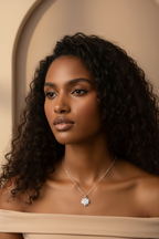 Crystal Snowflake Necklace — Silver fine chain necklace silver-tone lifestyle shot worn on model against neutral background, ZARIÉ fine jewellery ÉLORA collection