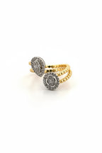 Dual Orbit Ring open band ring on clean white background, product flat lay, ZARIÉ fine jewellery LUMIÈRE collection