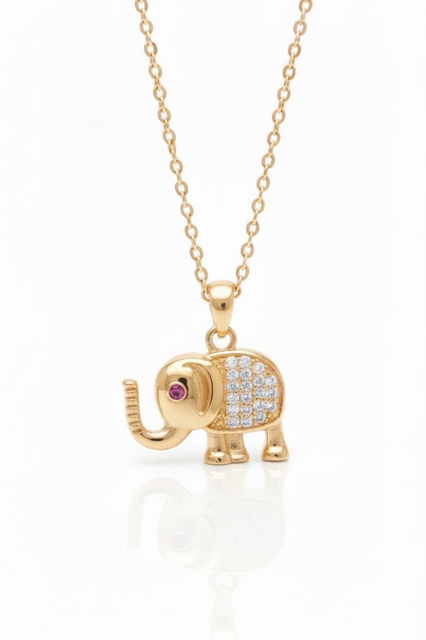 Elephant Crest Necklace — Gold fine chain necklace champagne gold-tone on clean white background, product flat lay, ZARIÉ fine jewellery LUMIÈRE collection