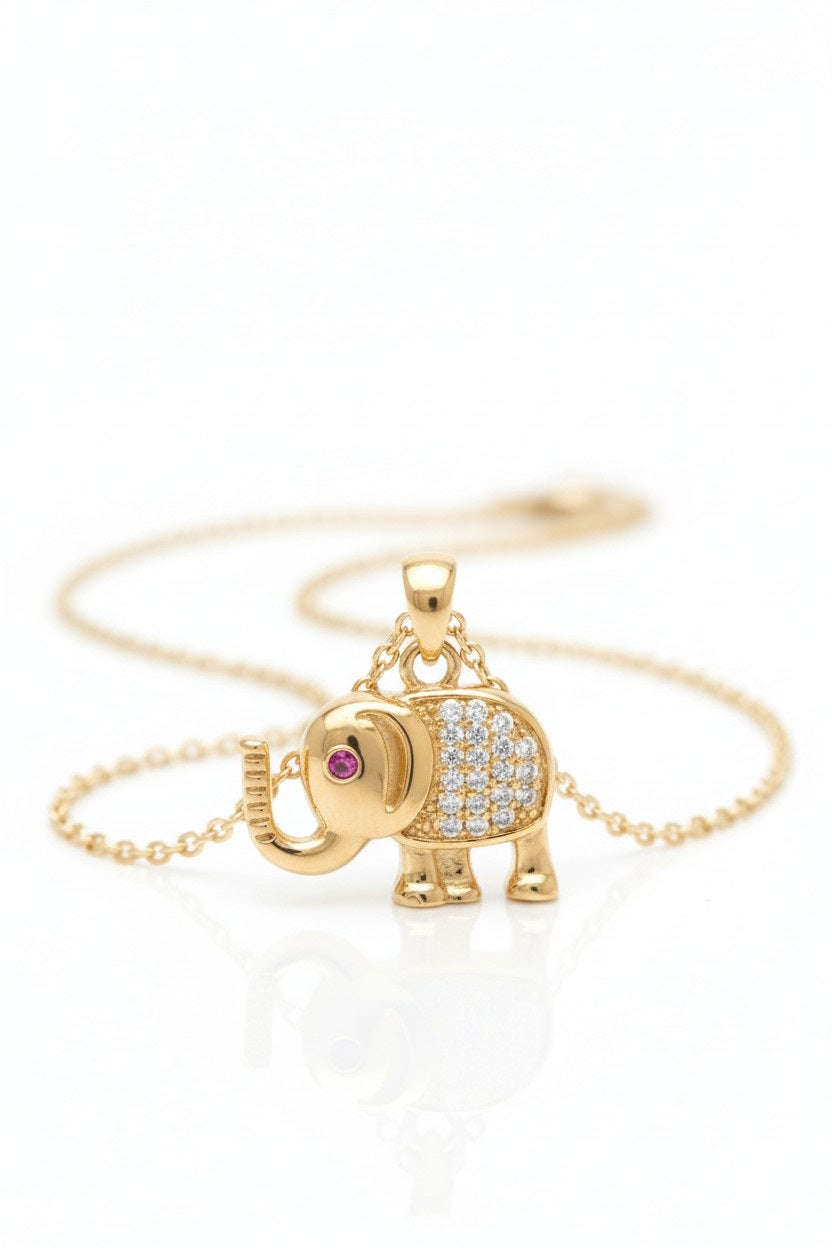 Elephant Crest Necklace — Gold fine chain necklace champagne gold-tone on clean white background, product flat lay, ZARIÉ fine jewellery LUMIÈRE collection