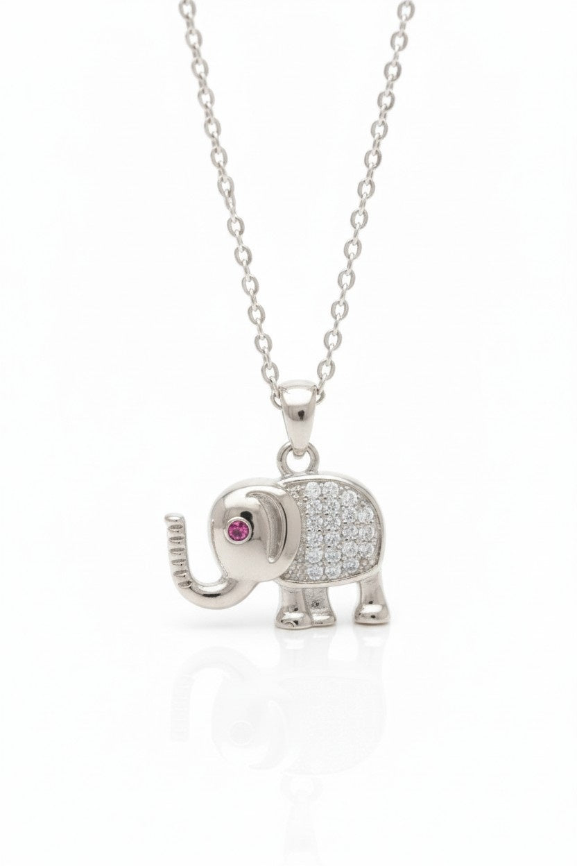 Elephant Crest Necklace — Silver fine chain necklace silver-tone on clean white background, product flat lay, ZARIÉ fine jewellery ÉLORA collection