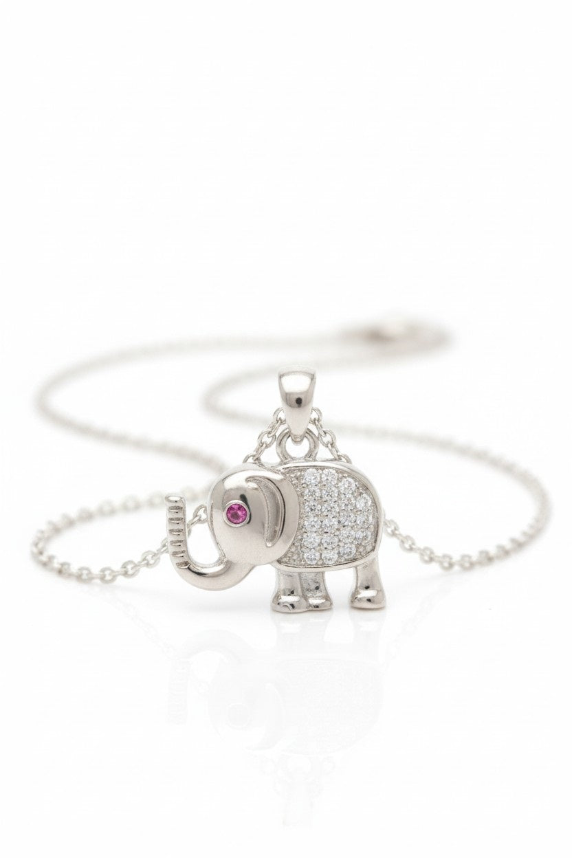 Elephant Crest Necklace — Silver fine chain necklace silver-tone on clean white background, product flat lay, ZARIÉ fine jewellery ÉLORA collection