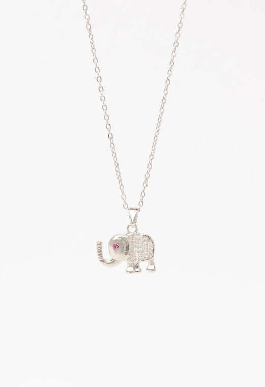 Elephant Crest Necklace — Silver fine chain necklace silver-tone on clean white background, product flat lay, ZARIÉ fine jewellery ÉLORA collection