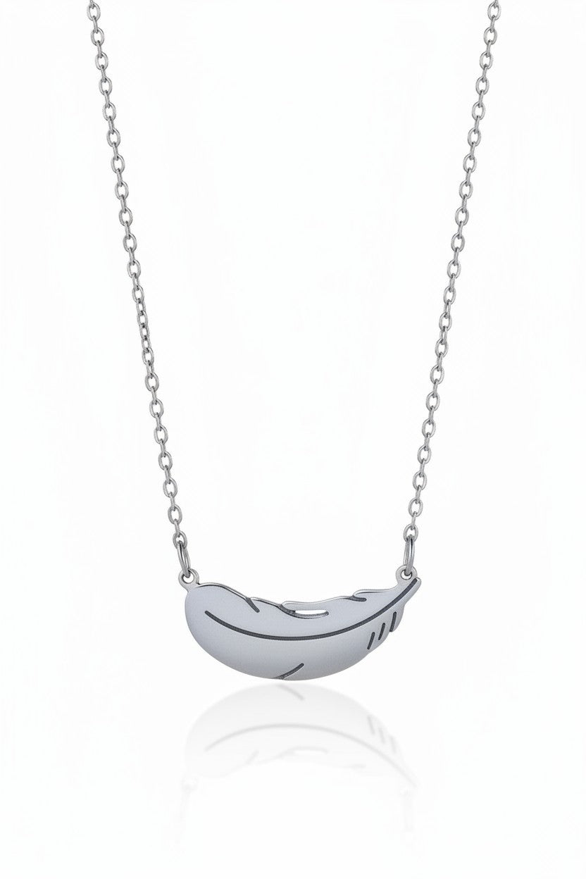 Feather Line Necklace fine chain necklace on clean white background, product flat lay, ZARIÉ fine jewellery ÉLORA collection