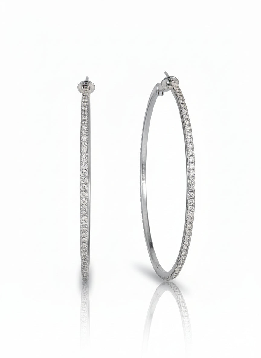 Full Pavé Hoop Earrings — Silver hoop earrings silver-tone with pavé stone setting on clean white background, product flat lay, ZARIÉ fine jewellery ÉLORA collection