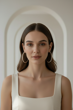 Full Pavé Hoop Earrings — Silver hoop earrings silver-tone with pavé stone setting lifestyle shot worn on model against neutral background, ZARIÉ fine jewellery ÉLORA collection