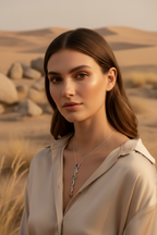 Gallery Drop Linear Necklace — Silver drop earrings silver-tone lifestyle shot worn on model against neutral background, ZARIÉ fine jewellery ÉLORA collection
