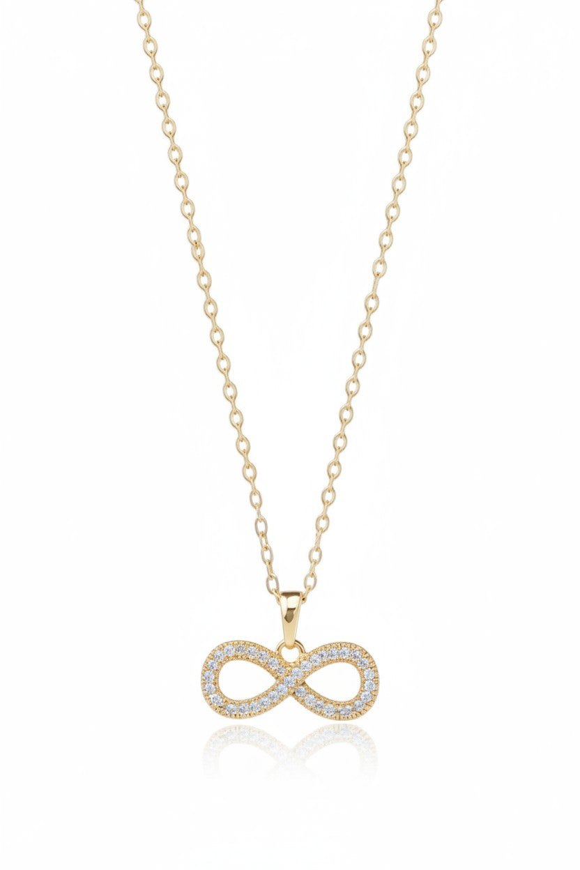 Infinity Line Necklace — Gold fine chain necklace champagne gold-tone on clean white background, product flat lay, ZARIÉ fine jewellery AMOURÉ collection