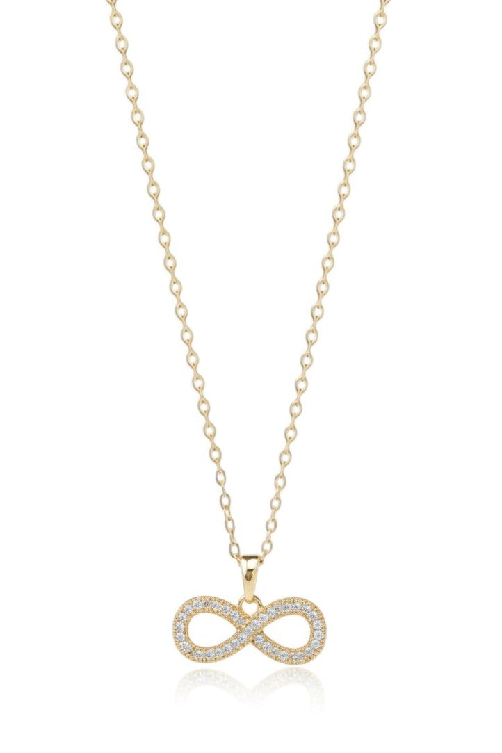 Infinity Line Necklace — Gold fine chain necklace champagne gold-tone on clean white background, product flat lay, ZARIÉ fine jewellery AMOURÉ collection