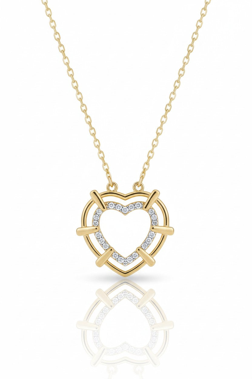 Inner Heart Necklace — Gold fine chain necklace champagne gold-tone on clean white background, product flat lay, ZARIÉ fine jewellery AMOURÉ collection