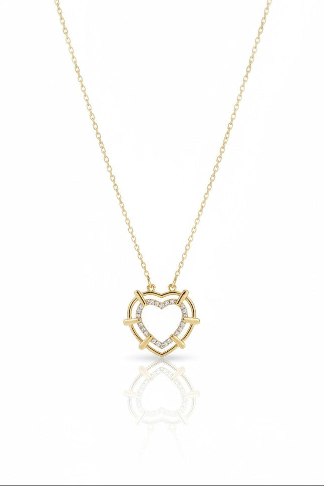 Inner Heart Necklace — Gold fine chain necklace champagne gold-tone on clean white background, product flat lay, ZARIÉ fine jewellery AMOURÉ collection