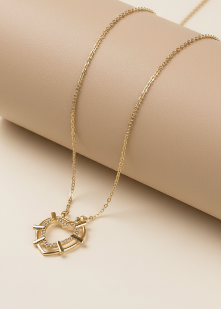 Inner Heart Necklace — Gold fine chain necklace champagne gold-tone lifestyle shot against neutral background, ZARIÉ fine jewellery AMOURÉ collection