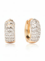 Pair of gold hoop earrings with diamond accents on a white background