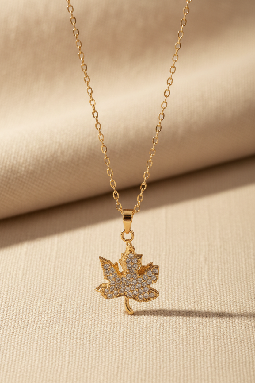Leaf Crest Necklace fine chain necklace on clean white background, product flat lay, ZARIÉ fine jewellery LUMIÈRE collection