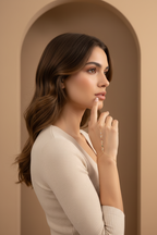 Linear Stone Handpiece fine jewellery piece lifestyle shot worn on model against neutral background, ZARIÉ fine jewellery RAYONNE collection