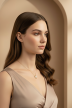Little Butterfly Necklace — Gold fine chain necklace champagne gold-tone lifestyle shot worn on model against neutral background, ZARIÉ fine jewellery LUMIÈRE collection