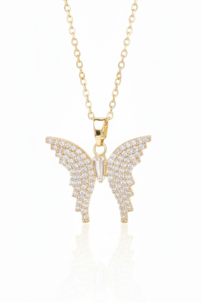 Little Butterfly Necklace — Gold fine chain necklace champagne gold-tone on clean white background, product flat lay, ZARIÉ fine jewellery LUMIÈRE collection