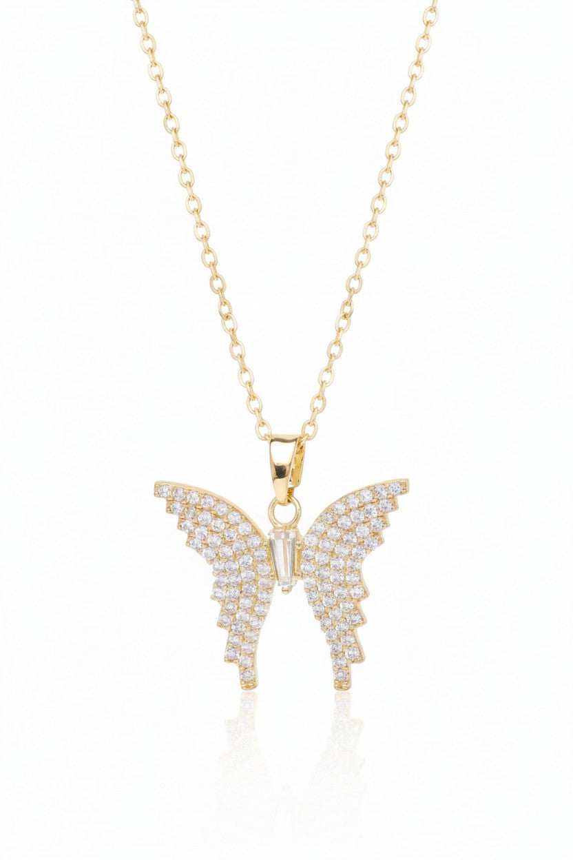 Little Butterfly Necklace — Gold fine chain necklace champagne gold-tone on clean white background, product flat lay, ZARIÉ fine jewellery LUMIÈRE collection