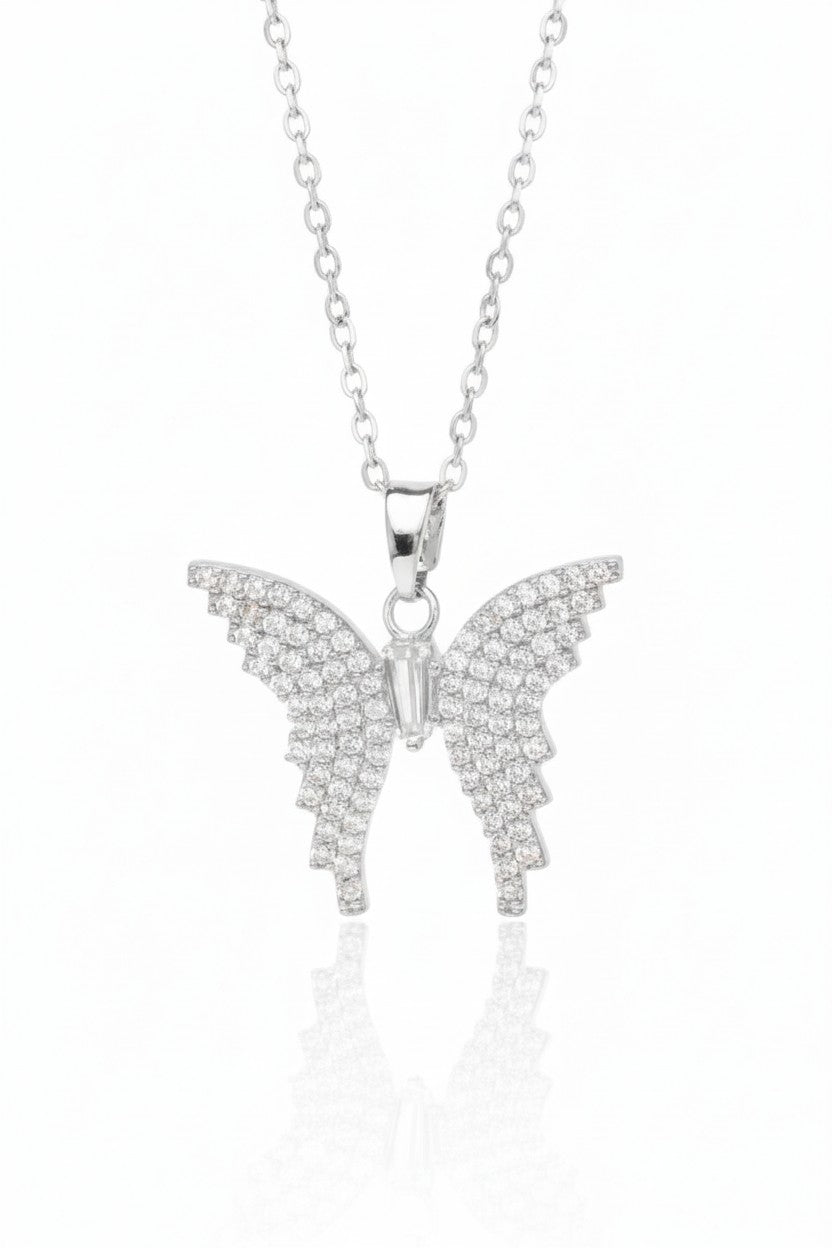 Little Butterfly Necklace — Silver fine chain necklace silver-tone on clean white background, product flat lay, ZARIÉ fine jewellery ÉLORA collection