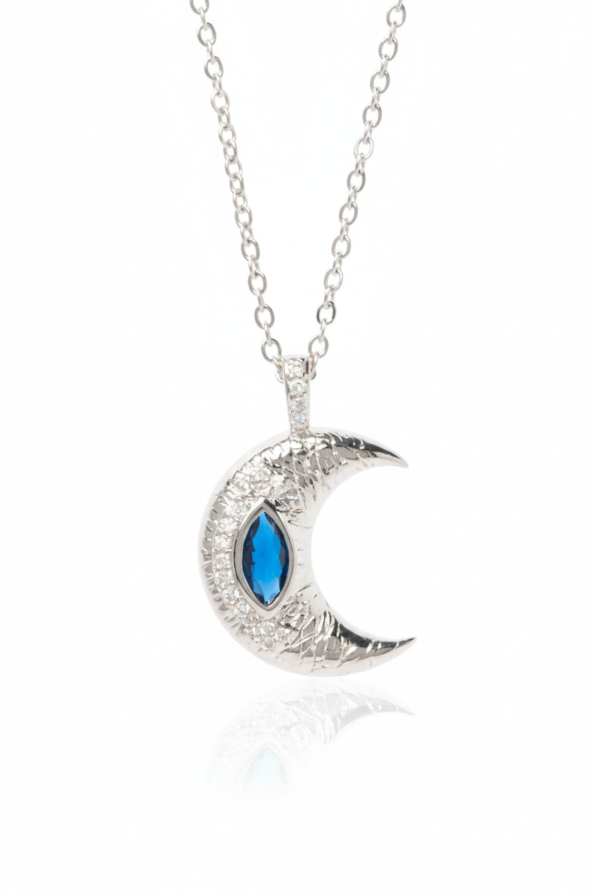 Lunar Crest Necklace — Silver fine chain necklace silver-tone on clean white background, product flat lay, ZARIÉ fine jewellery ÉLORA collection