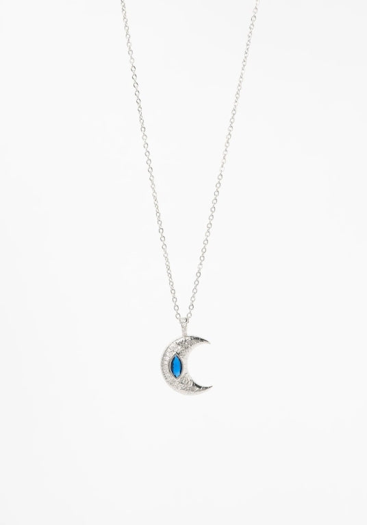 Lunar Crest Necklace — Silver fine chain necklace silver-tone on clean white background, product flat lay, ZARIÉ fine jewellery ÉLORA collection