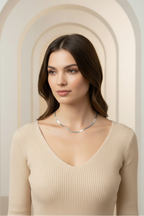 Lustre Bold Necklace — Silver fine chain necklace silver-tone lifestyle shot worn on model against neutral background, ZARIÉ fine jewellery ÉLORA collection