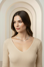 Lustre Bold Necklace — Silver fine chain necklace silver-tone lifestyle shot worn on model against neutral background, ZARIÉ fine jewellery ÉLORA collection
