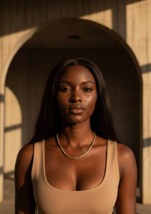 Lustre Rope Chain — Gold fine chain necklace champagne gold-tone on clean white background, product flat lay, ZARIÉ fine jewellery HARMONIE collection