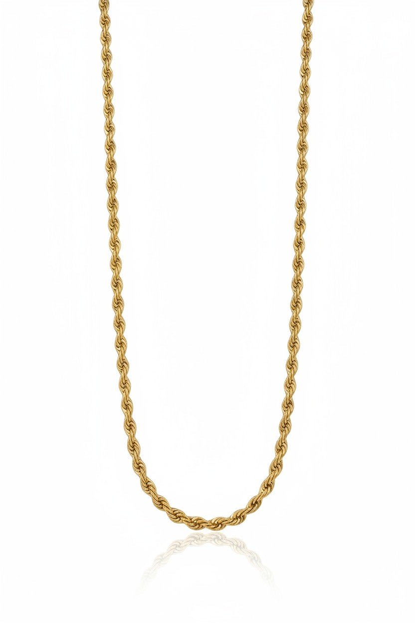 Lustre Rope Chain — Gold fine chain necklace champagne gold-tone lifestyle shot worn on model against neutral background, ZARIÉ fine jewellery HARMONIE collection